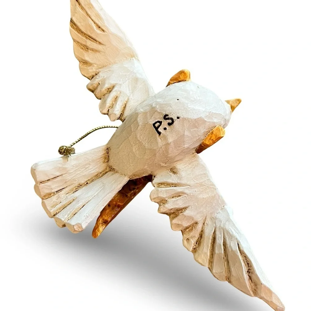 Vintage Signed P. Schifferl Folk Art Girl Riding a Dove Christmas Ornament